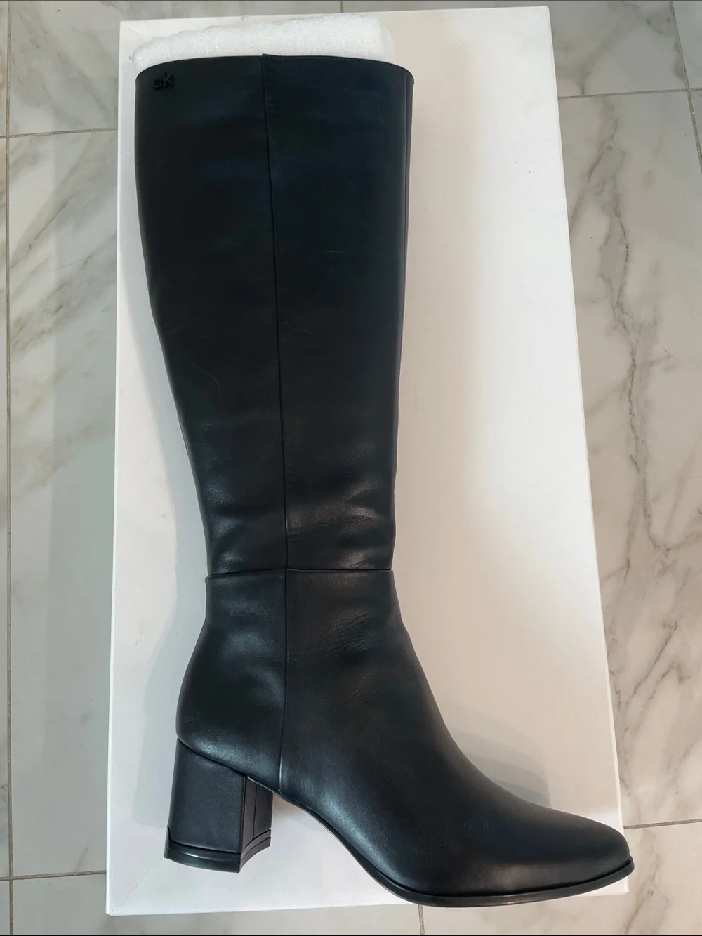 Calvin Klein Freeda Knee High Black Leather Boots Women’s Size 7.5